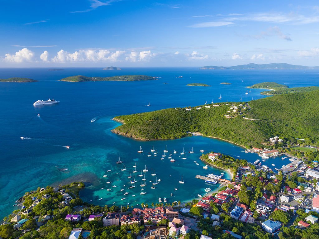 Aerial view of Cruz Bay, St.John in US Virgin Islands